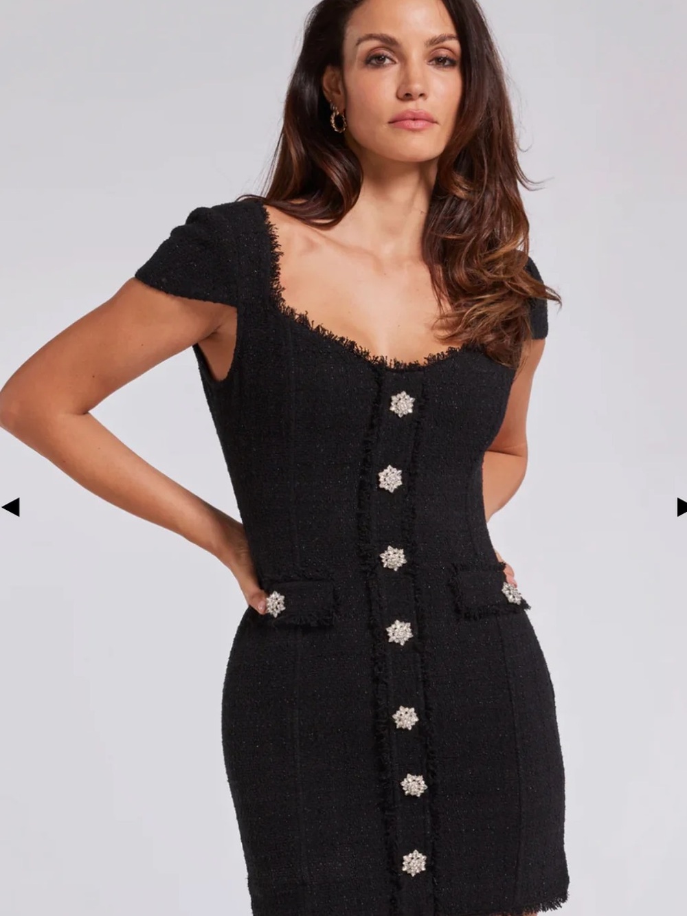 Generation Love Black Tweed Button-Front Mini Dress